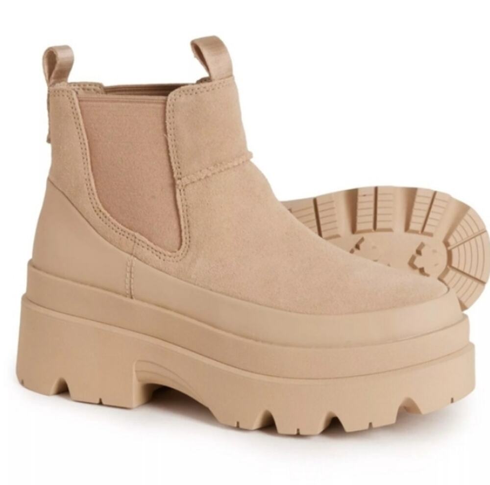 Ugg Women's Tan Leather Mustard Seed Ankle Brisbane Chelsea Boots Size 11